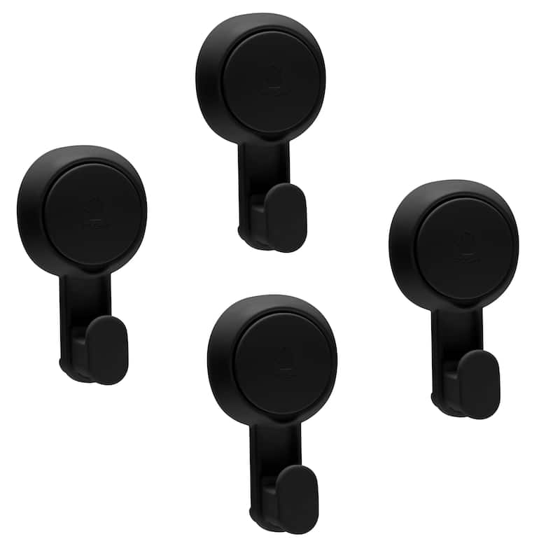Bath Bliss 4 Pack Gel-Suction Power Hooks in Matte black - 4.5"x 2.5"x 1.7"
