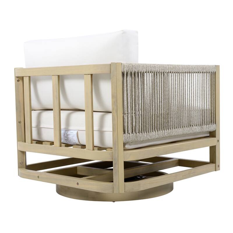 Christopher Knight Home - Coastal Outdoor Acacia Wood Swivel Club Chair with Thick Cushion