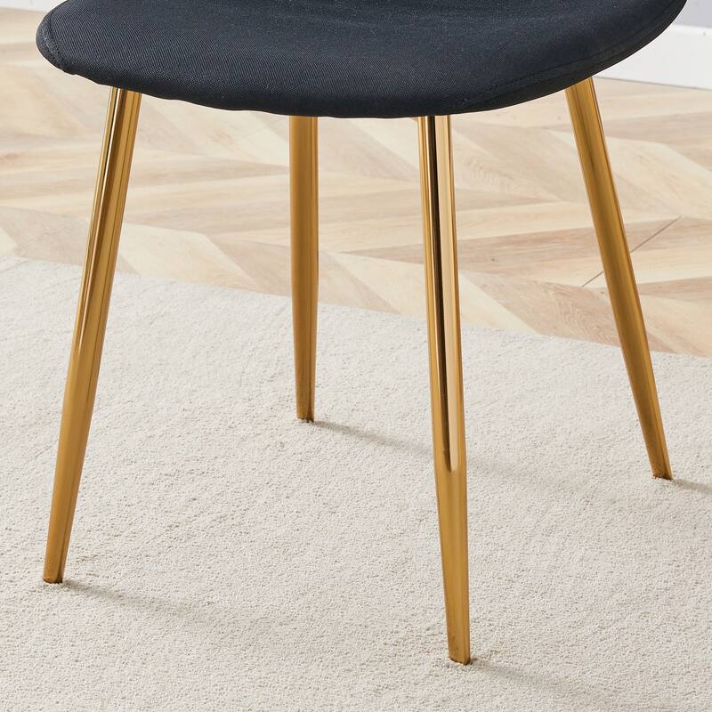 5-Piece Modern Lift-Top Table Set with Gold Legs, Includes 4 Black Linen Fabric Chairs, Stylish Dining Set for Kitchen