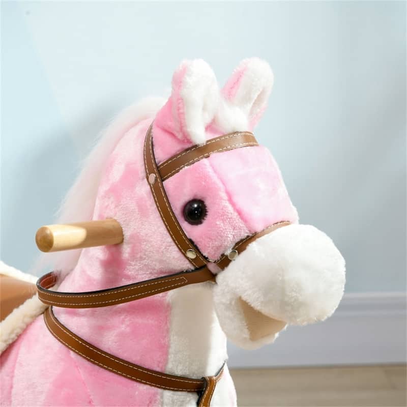 Brown Kids Rocking Horse with Saddle and Footrests Battery Operated Hooves and Neighs - 30.75" L x 11" W x 26.75" H