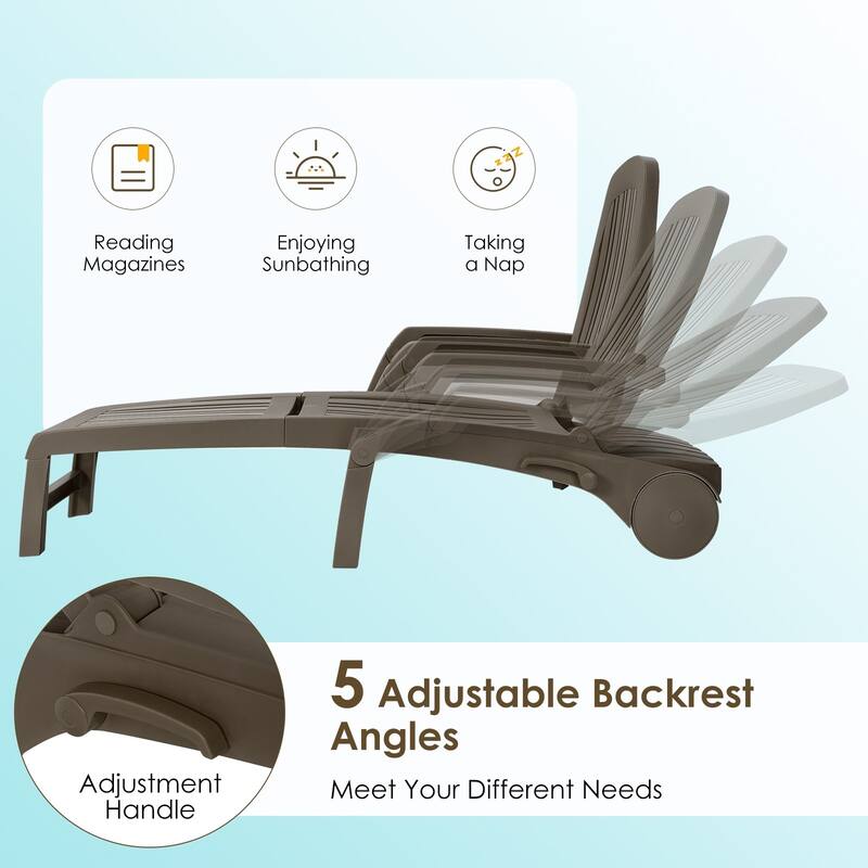 Adjustable Patio Sun Lounger with Weather Resistant Wheels - 65.5" x 29" x16.5"-37" (L x W x H)
