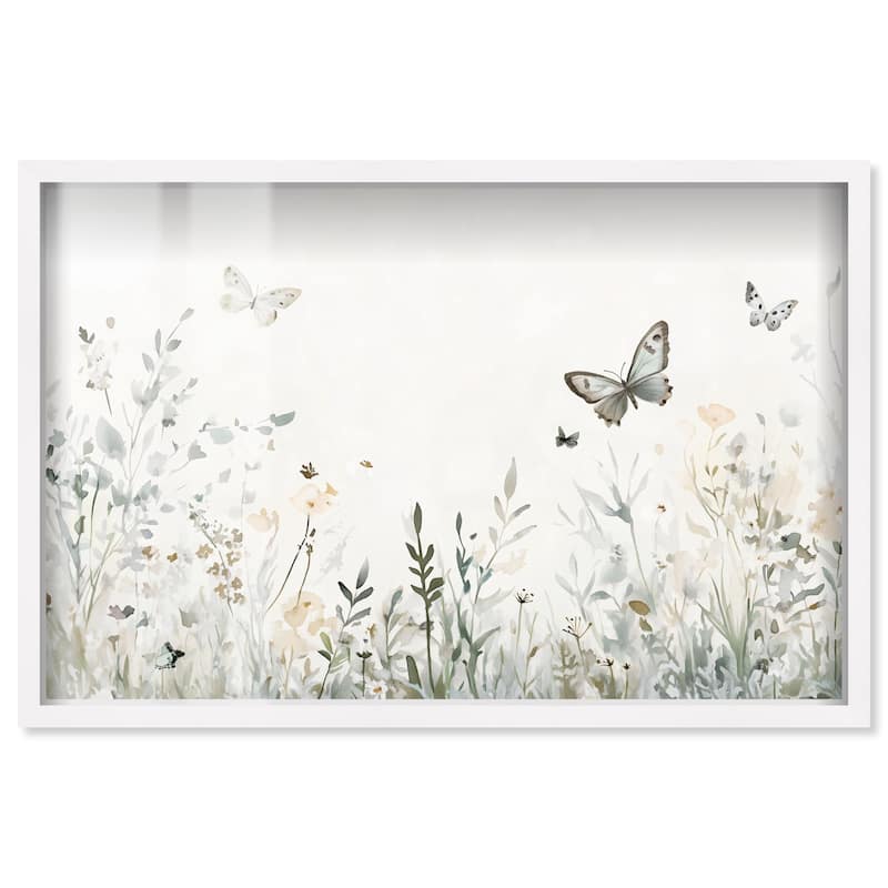 Butterfly Field Shadowbox by Art Remedy - White - 24" x 16"