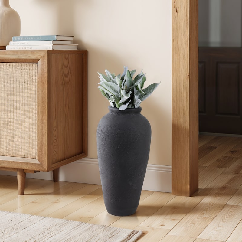Terracotta Vase with Textured Design Height Finish - 18" Black