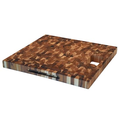 EcoDecors, Teak End Grain Cutting Board 17" x 18" FSC Teak Butcher Block, Juice Groove, Waste Chute, Handles