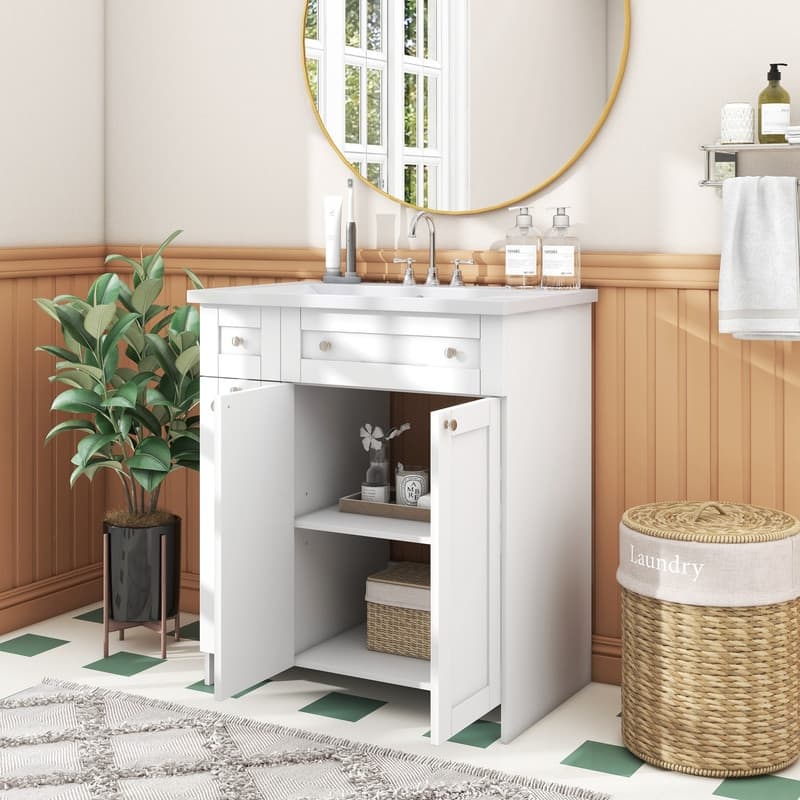 White Bathroom vanity with Single Sink ,Combo Cabinet Undermount Sink
