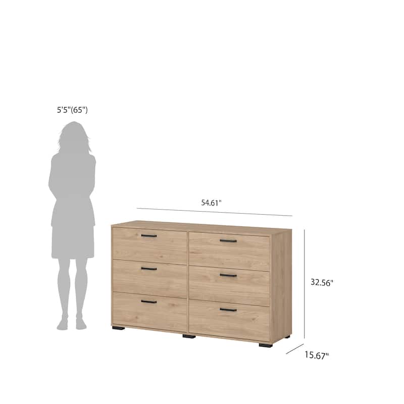 Porch & Den Sofia 6 Drawer Double Dresser, Jackson Hickory