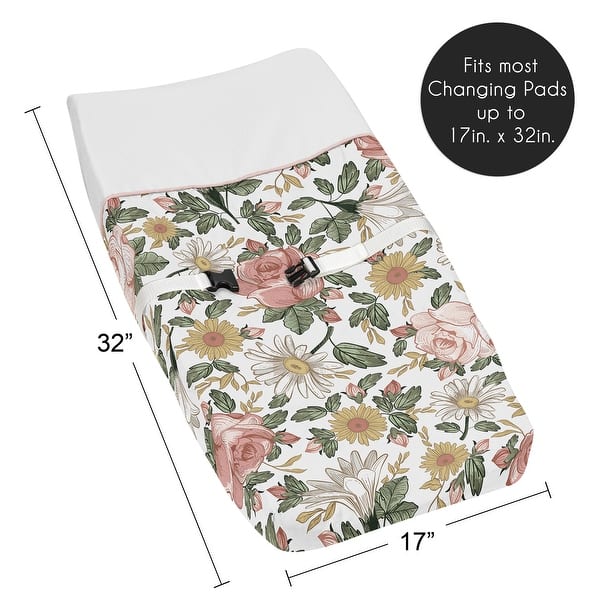 Sweet Jojo Designs Vintage Floral Boho Girl Changing Pad Cover - Blush Pink Yellow Green White Shabby Chic Rose Flower Farmhouse