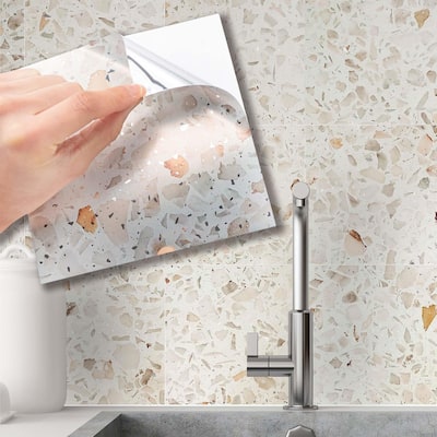 Walplus Marble Terrazzo Metallic Silver Wall Peel and Stick Backsplash Tile Sticker