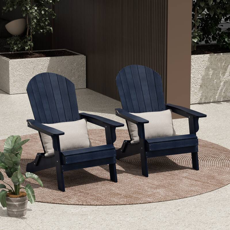 Vineyard HIPS Outdoor Folding Eco-Friendly All Weather Seashell Adirondack Chair (Set of 2) - Navy