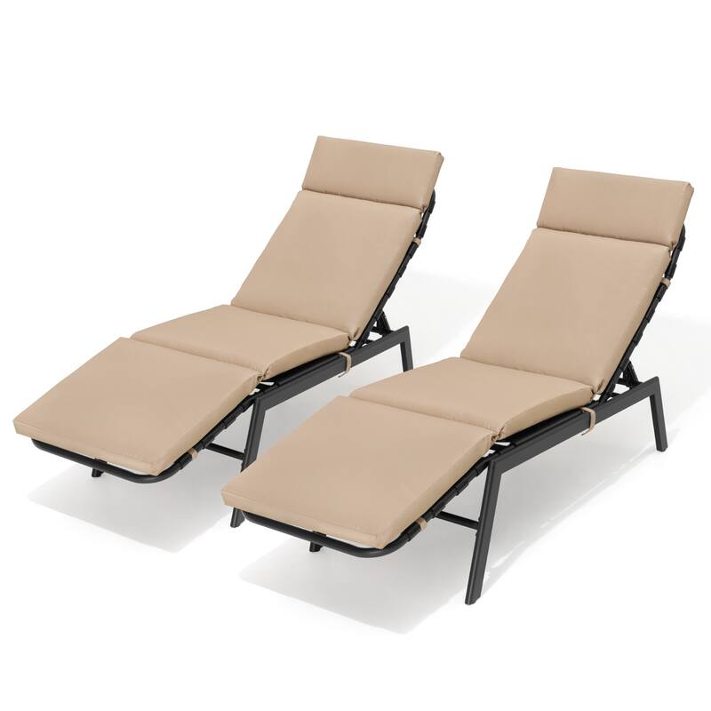 Outdoor Chaise Lounge Chairs (Set of 2) with Cushion and Adjustable Back