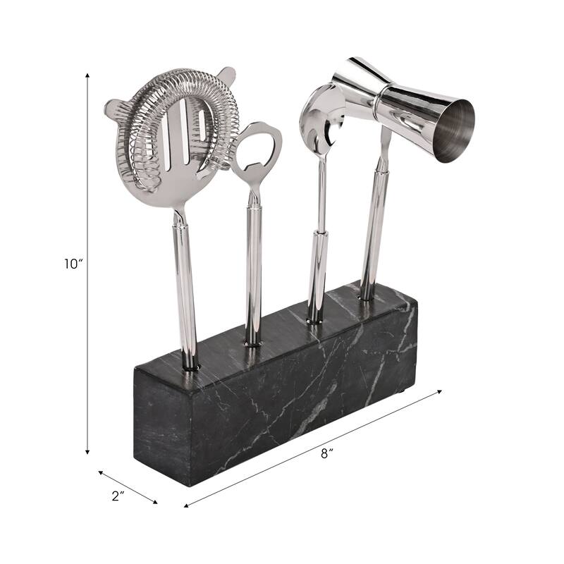 Marble Metal 4-Piece Bar Utensil Set - Black, 10" - 10.0"