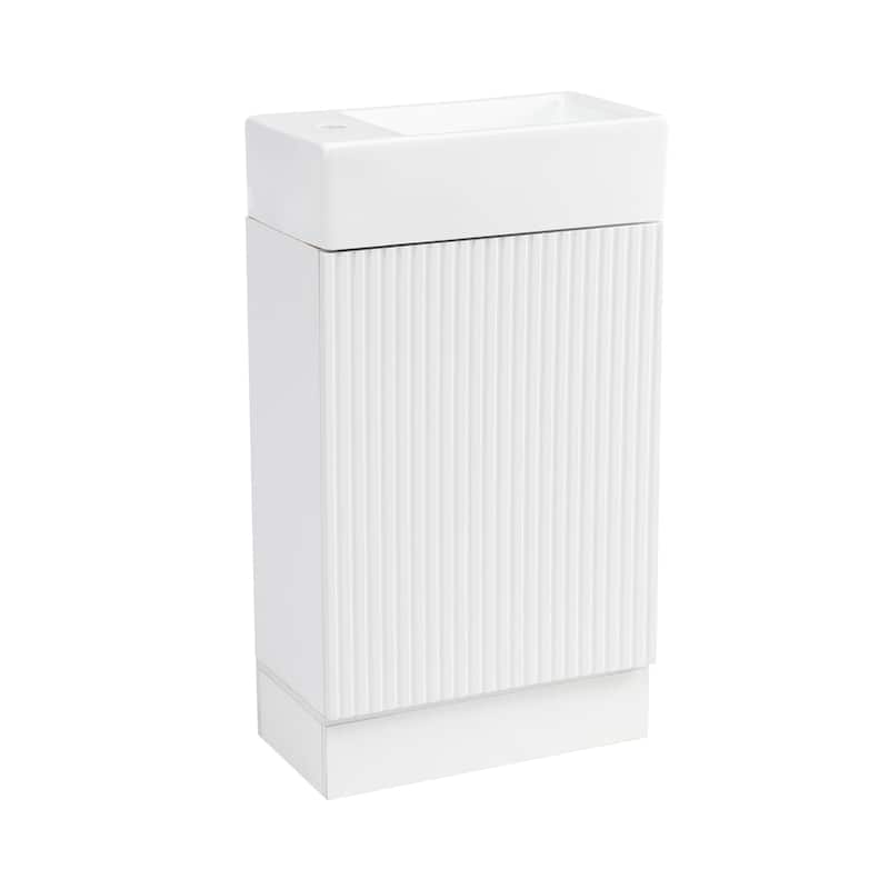 White 18.6 in.W x 33 in.H MDF Bathroom Vanity with Ceramic Sink and Two-tier Shelf - 18.6" x 33.2"