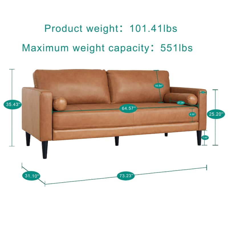 Marisa Genuine Oversized Mid-Century Leather Sofa, Wooden Legs Sectional Sofa, Superior Comfort for Living Room