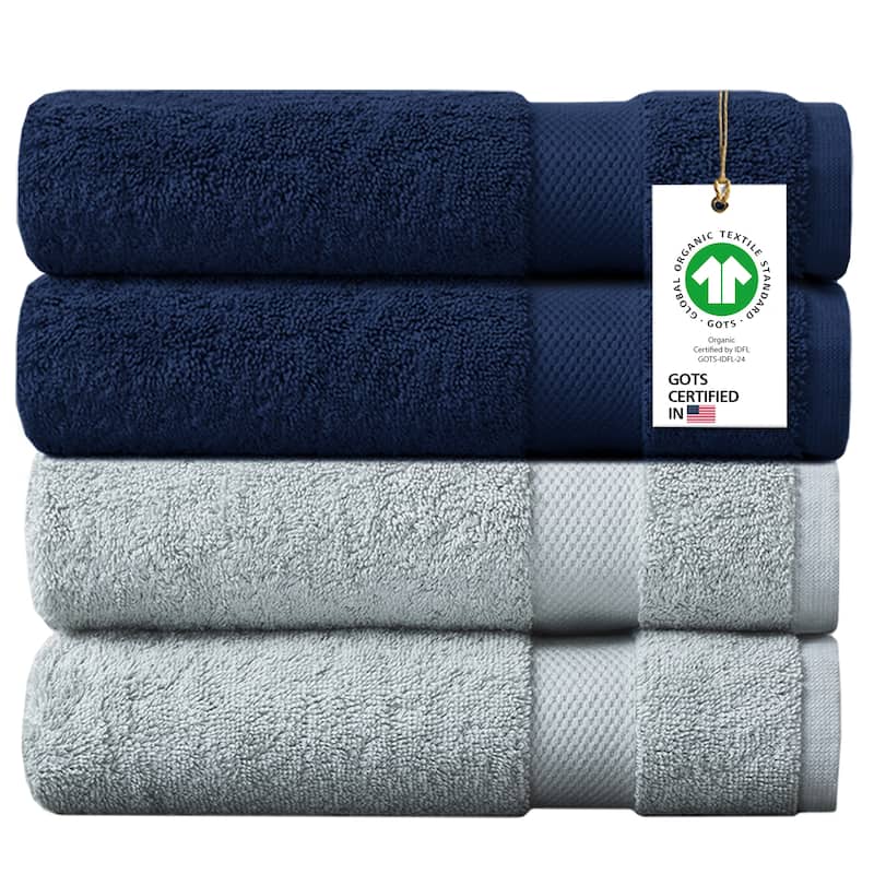Delara Organic Cotton Luxuriously Bath Towel, GOTS & OEKO-TEX Certified, Feather Touch Technology, 650 GSM, Quick Dry 30"x58" - 4 Pack LBNB