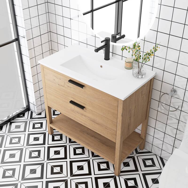 Plywood Freestanding Bathroom Vanity Set with Integrated Sink