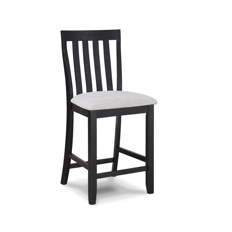 2Pc Black/Light Gray Counter Height Chair Slat Back Wooden Dining Room Furniture