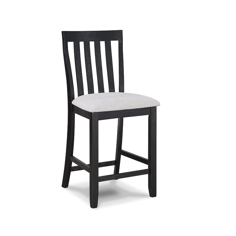 2pc Black/Light Gray Counter Height Chair Slat Back Wooden Dining Room Furniture