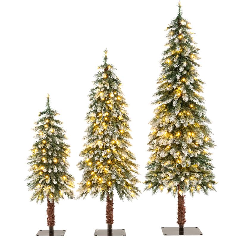 Gymax Pre-Lit Artificial Christmas Tree Set of 3 w/ 3/4/5 FT Faux - 5 Foot