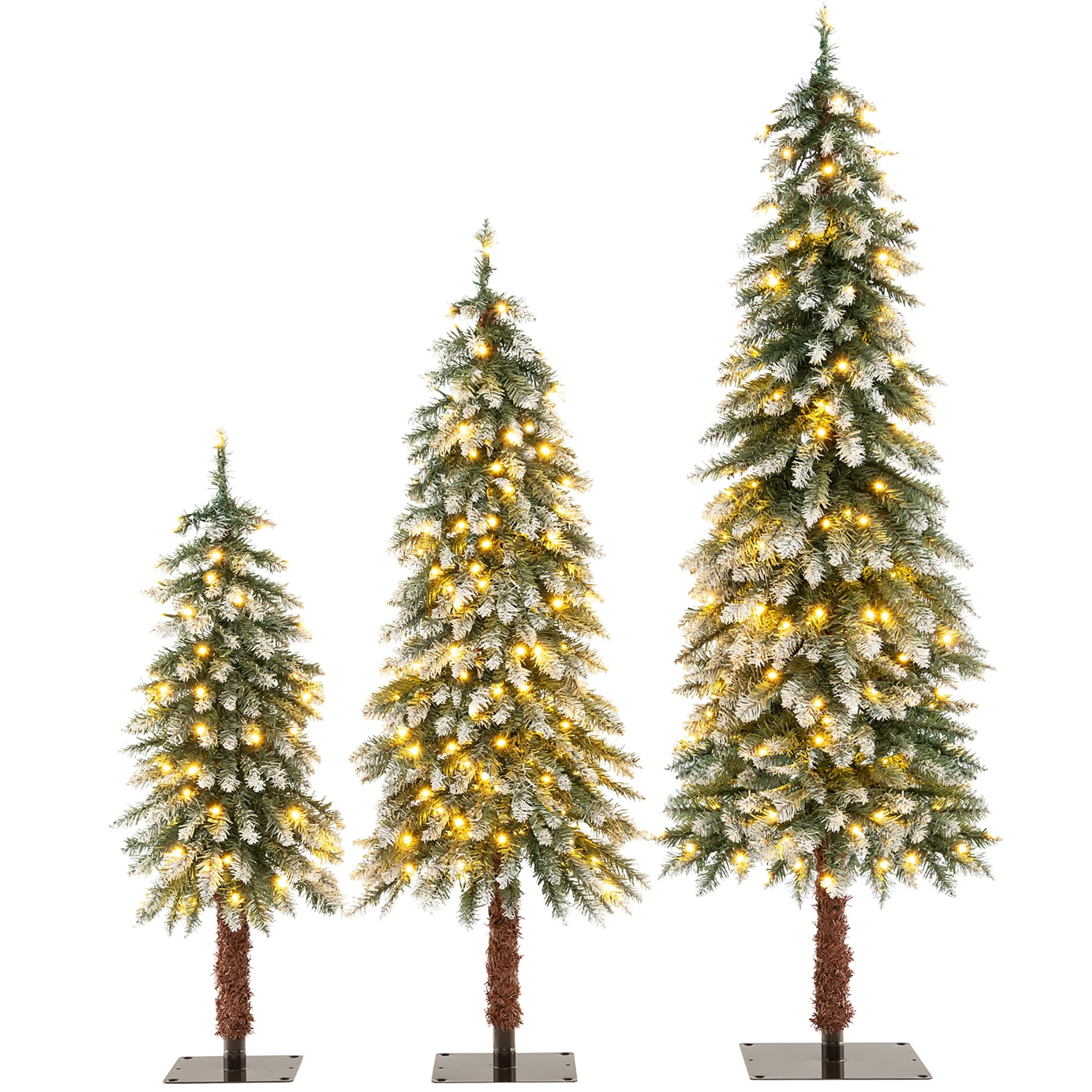 Gymax Pre-Lit Artificial Christmas Tree Set of 3 w/ 3/4/5 FT Faux
