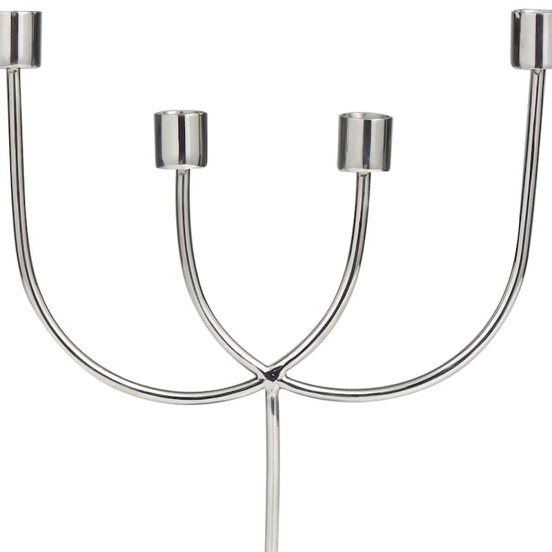 Stainless Steel Metal Overlapping U-Shaped Decorative Candelabra with Round Elevated Base - Silver - Roche River Decor