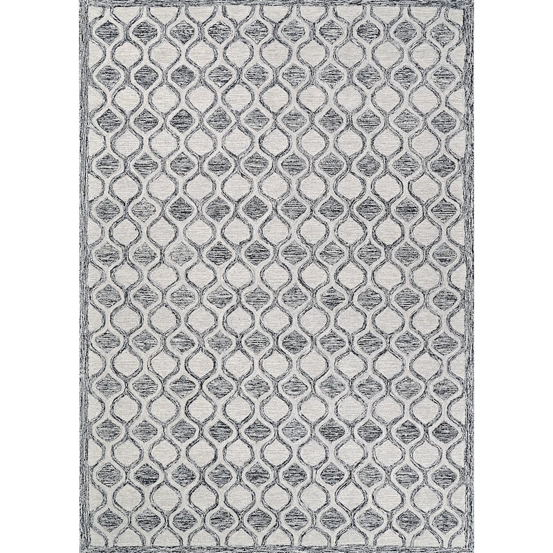Handmade Terasia Geometric Sea Wool Area Rug - 5' x 8' - Gray