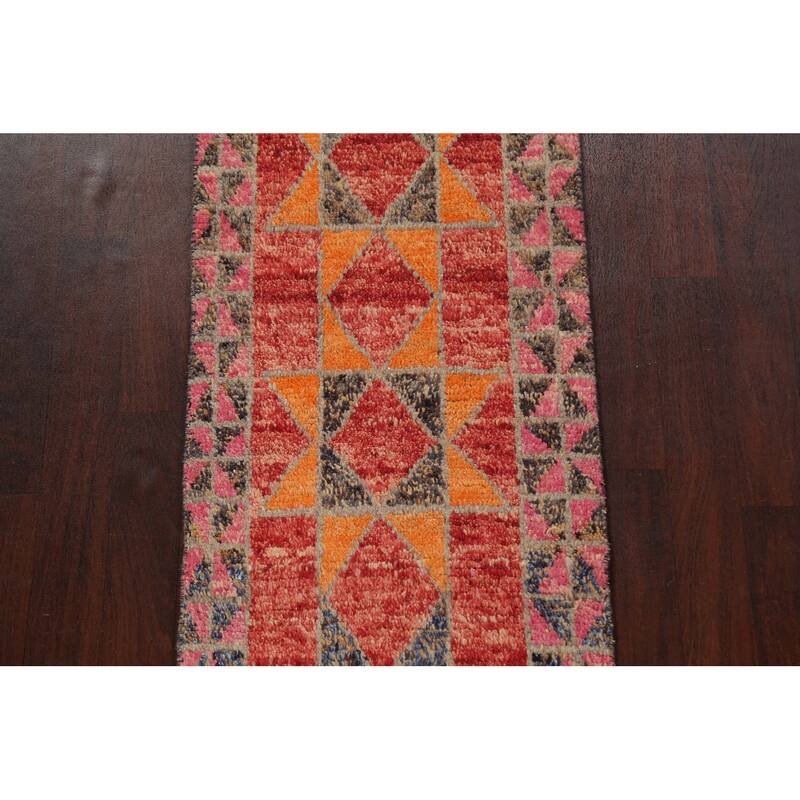 Geometric Oriental Moroccan Wool Runner Rug Handmade Staircase Carpet - 2'5" x 12'7"