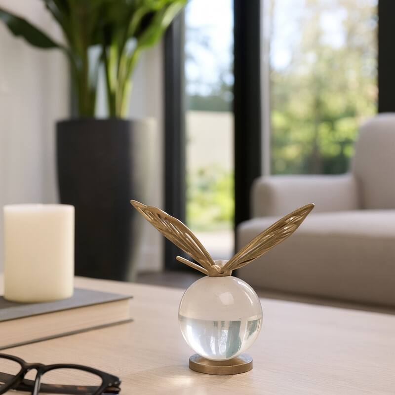 Metal Sculpture Butterfly Statue Orb Base for Home Decor - 6" Gold - 7.75" x 5" x 6"