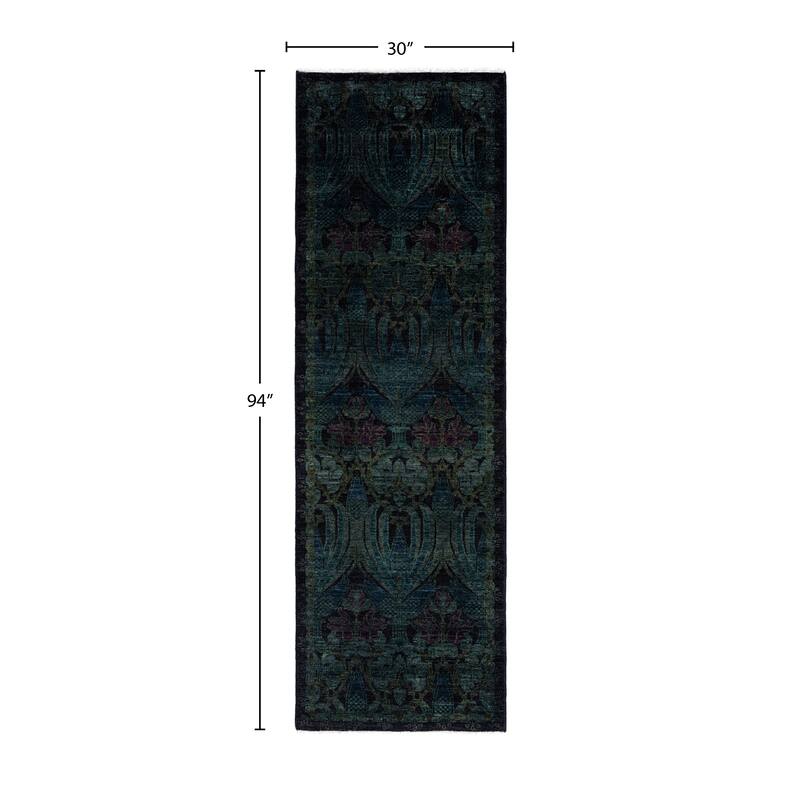 Overdyed One-of-a-Kind Hand-Knotted Runner Rug - Black - 2' 6" x 7' 10"