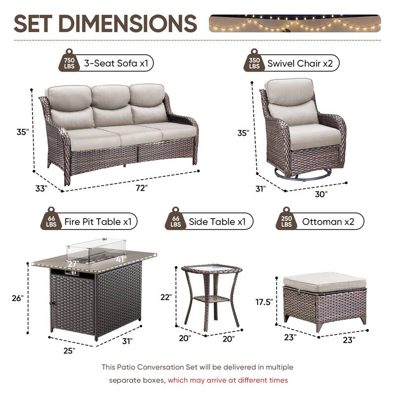 Pocassy Outdoor Fire Pit Sofa Swivel Chairs Ottoman Conversation Set