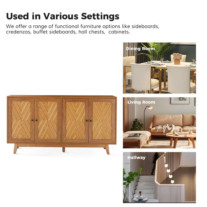 Tobias 57"Wide Mid-century Chevron-patterned Sideboard with Adjustable Shelves by HULALA HOME