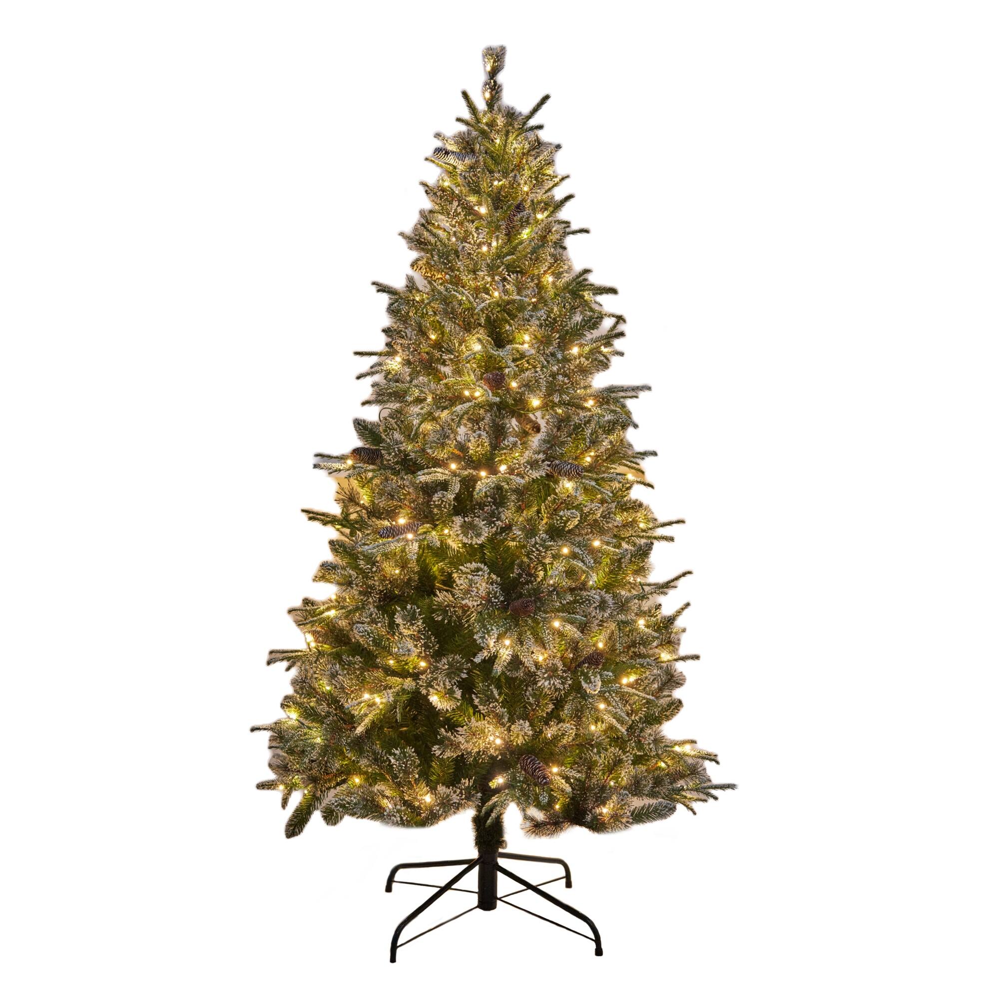 Green 6ft Pre-Lit Flocked Spruce Christmas Tree with 29 Pinecones, 240 ...