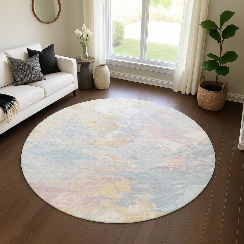 Premium Washable Super Soft Modern Brushstrokes Mayfield Rug - Sky - 8' x 8'