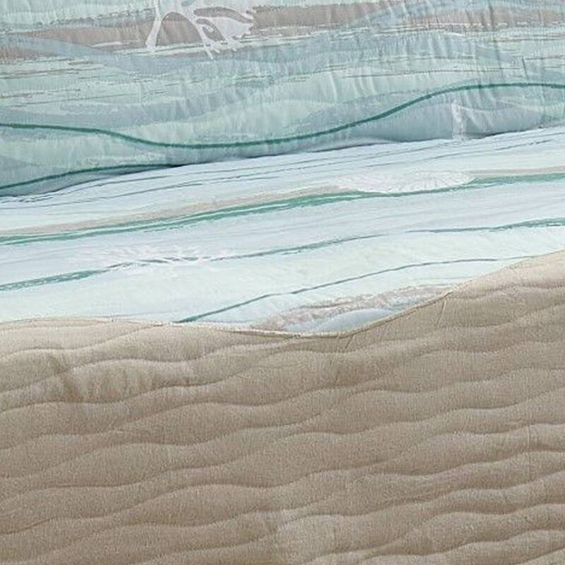Niha 127 Inch Sofa Cover, Ocean Wave Print and Quilting, Border, Multicolor