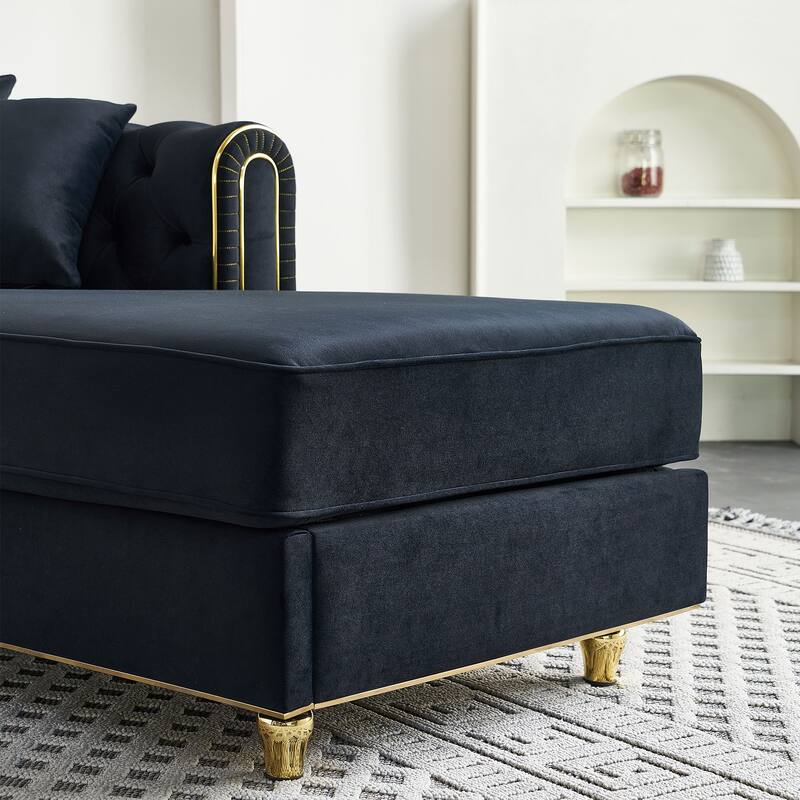 66.9''W Velvet Chaise Lounge, Black, for Living Room, Bedroom, Apartment