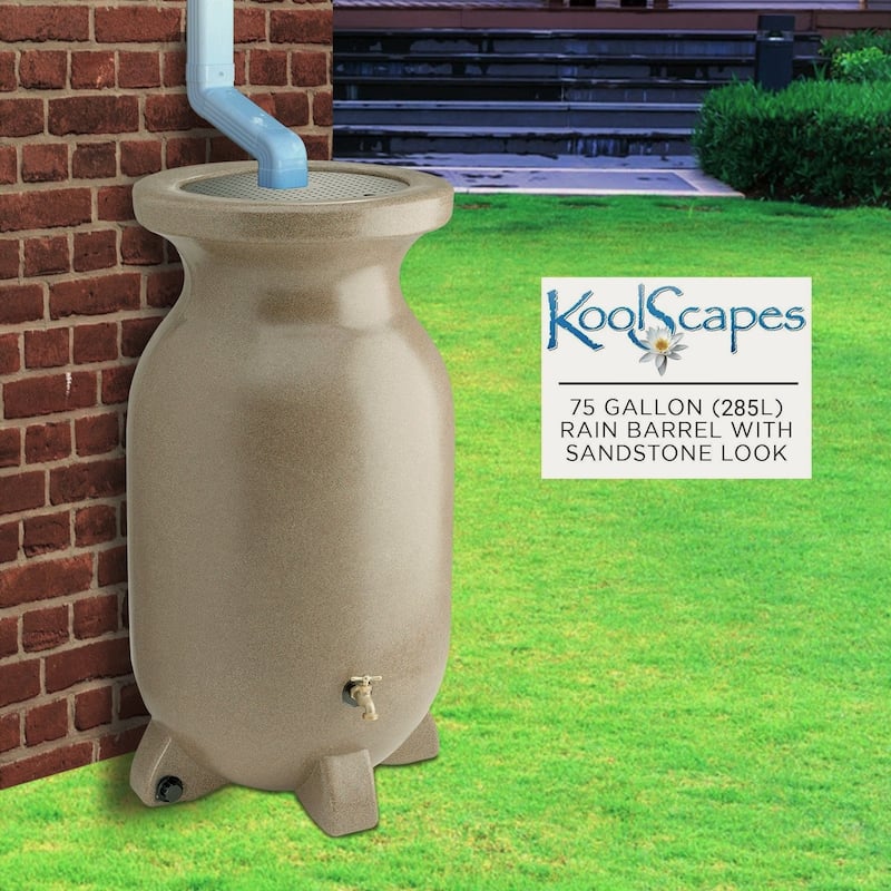 Koolscapes Stone-Look Rain Barrel, 75 gal (285L), Sandstone - M