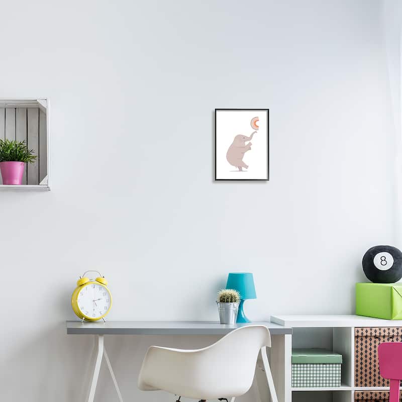 Stupell Elephant Balancing Rainbow Framed Giclee Art Design by Diane Neukirch