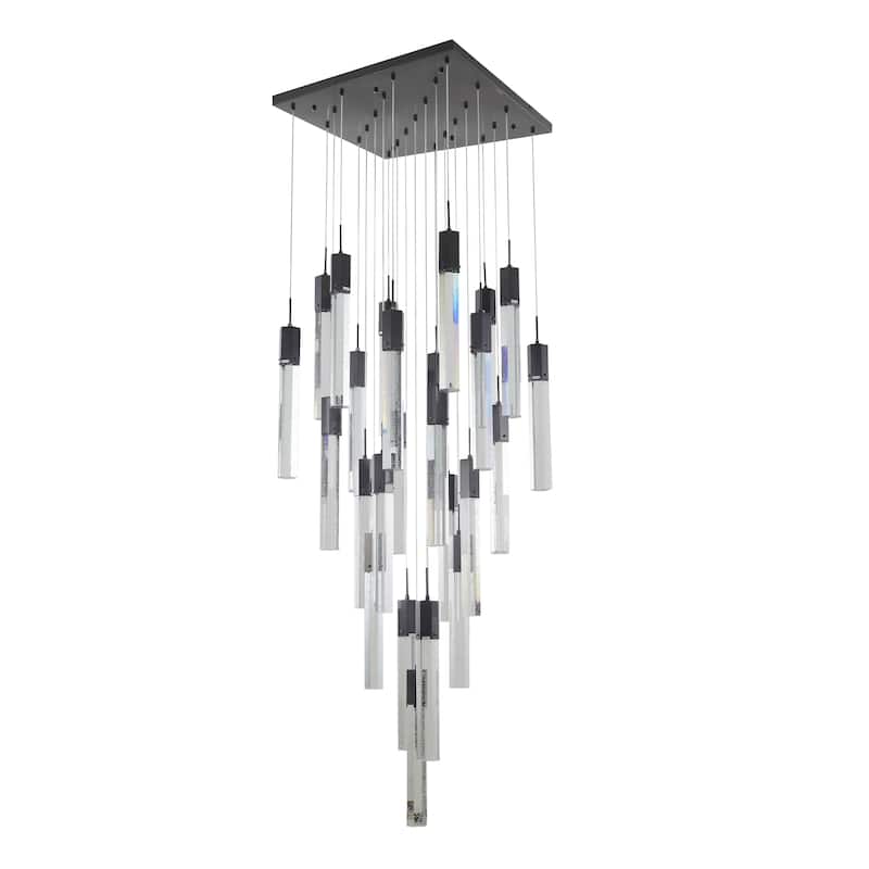 25-Light Black Metal Chandelier With Clear Bubble Crystals