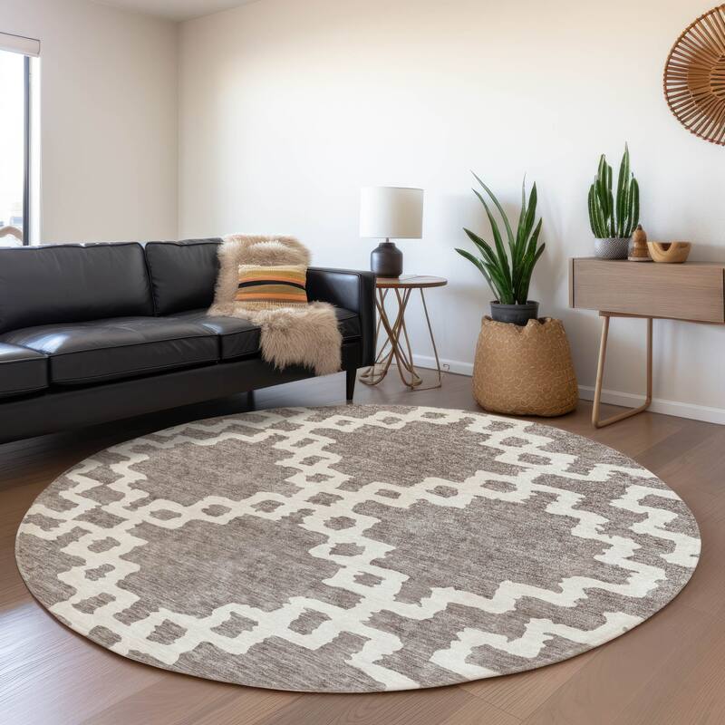 Premium Washable Super Soft Geo Trellis Mayfield Rug - Taupe - 8' x 8'