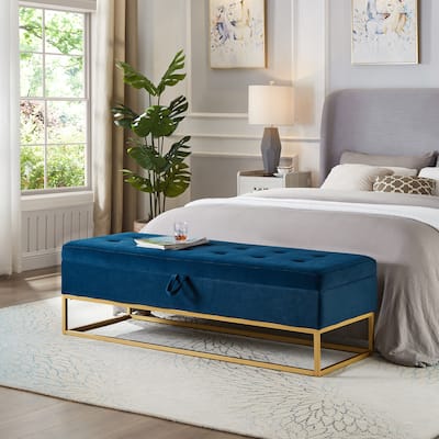 58.6" Velvet Upholstered Bed Bench with Storage