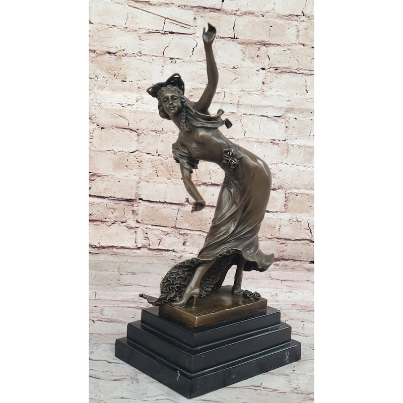 Spanish Flamenco Dancer Young Woman - Bronze Sculpture On Marble Base