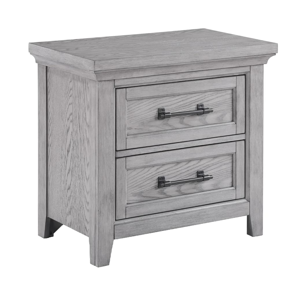 Bix Nightstand, 2 Dovetail Drawers, Bronze Handles, Light Gray