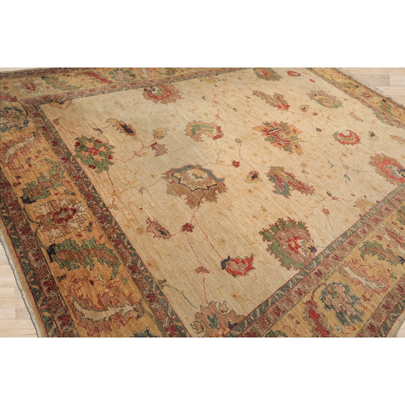 9'7''x12'9'' Hand Knotted Wool Beige Arts & Crafts Oushak Vintage Oriental Rug - 9' 7'' x 12' 9''