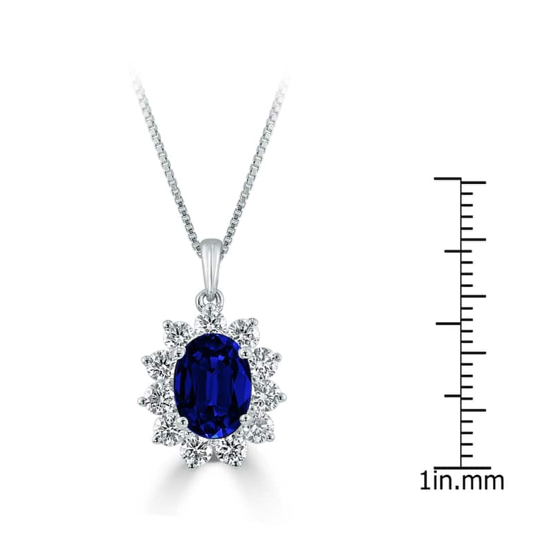 Auriya 18K Gold Oval-Shaped 1 3/8ct Royal Blue Sapphire Diamond Halo Necklace