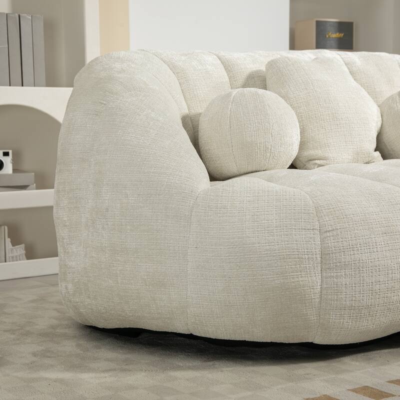 White Modern 63.78" Chenille Upholstered Lounge Chair with High Density Foam Filling and Pillows