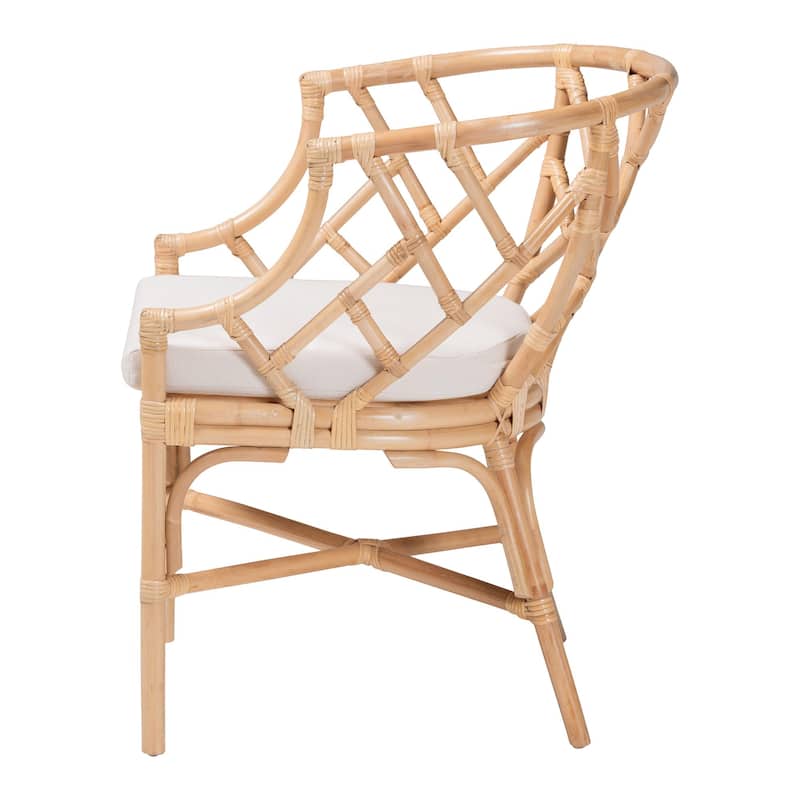 Padma Natural Rattan Dining Chair - Handwoven Barrel Accent Chair with Bamboo-Style Frame and Lattice Detailing