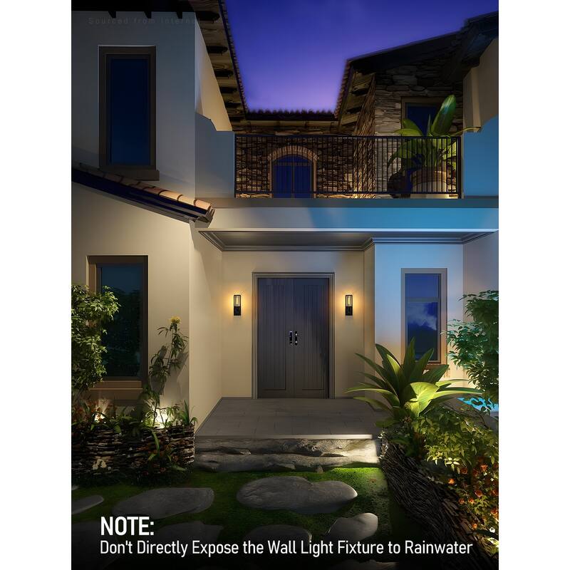 Exterior Wall Sconce, Geometric Style, Max 60W E26 Base, Black - 2pack