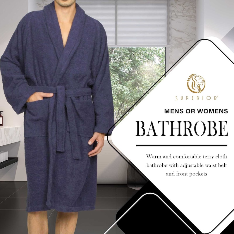 100% Cotton Soft Terry Adult Unisex Lightweight Bathrobe by Superior