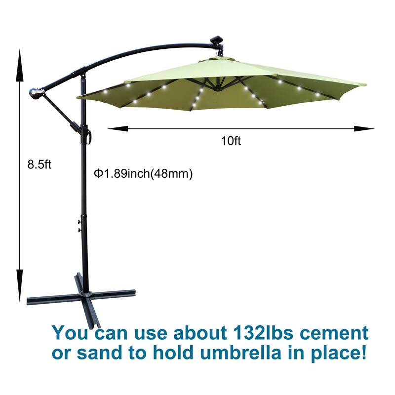 Outdoor Patio Umbrella Solar Powered LED Lighted Sun Shade Market Waterproof 8 Ribs Umbrella with Crank and Cross Base