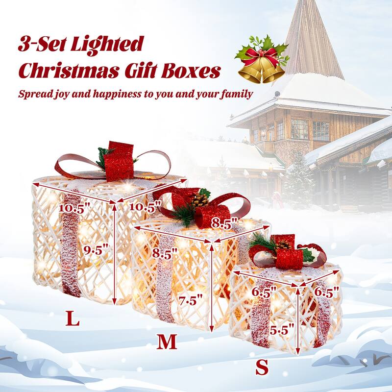 Gymax Set of 3 Christmas Present Boxes Festival Lighted Decor Boxes w/