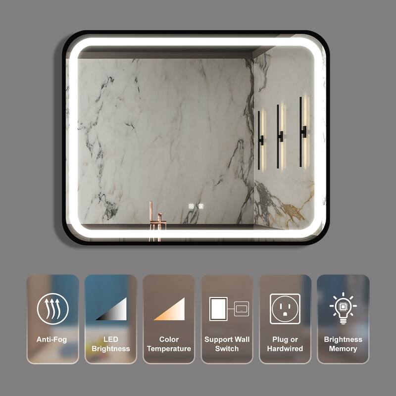 Framed Anti-Fog Wall Mounted LED Bathroom Vanity Mirror